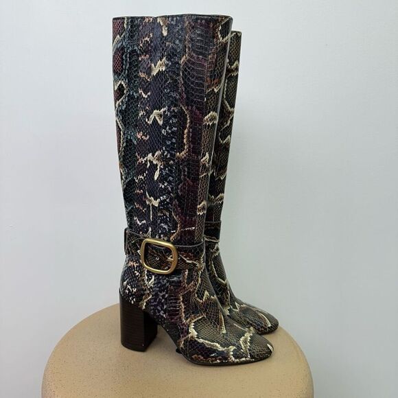 Coach Women’s Evenly Snakeskin Multicolored Oxblood Neutral Stripe Below the Kne - Picture 2 of 15